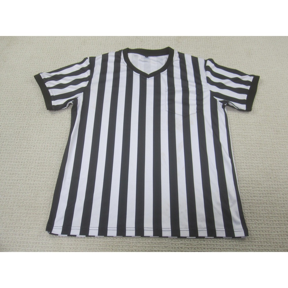 Referee Shirt Mens‎ Medium Black White Striped V Neck Pocket Costume Jersey Top